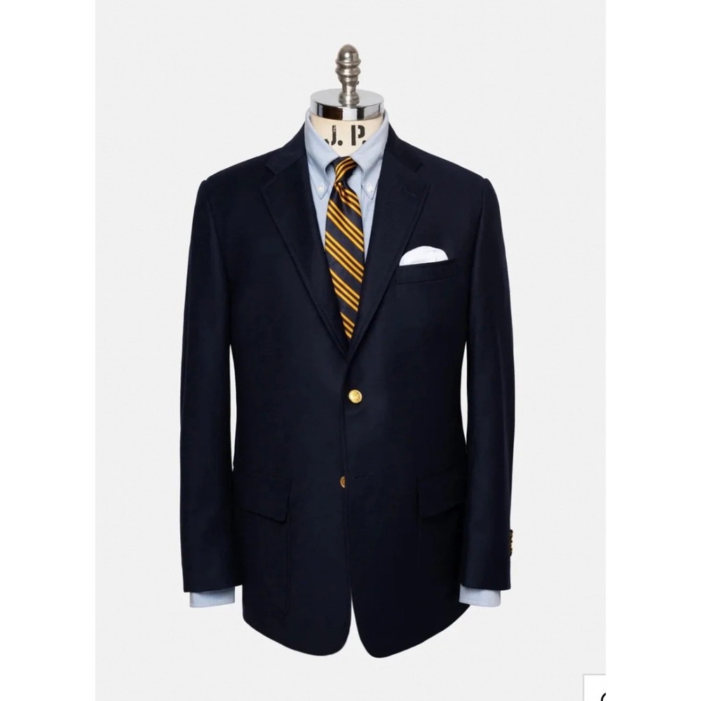 Saks Fifth Avenue Mens Navy Blue Super 100s Wool Blazer Sport Coat Size 44L